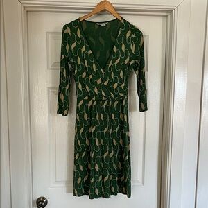 Boden Green and Cream Long Sleeve Dress